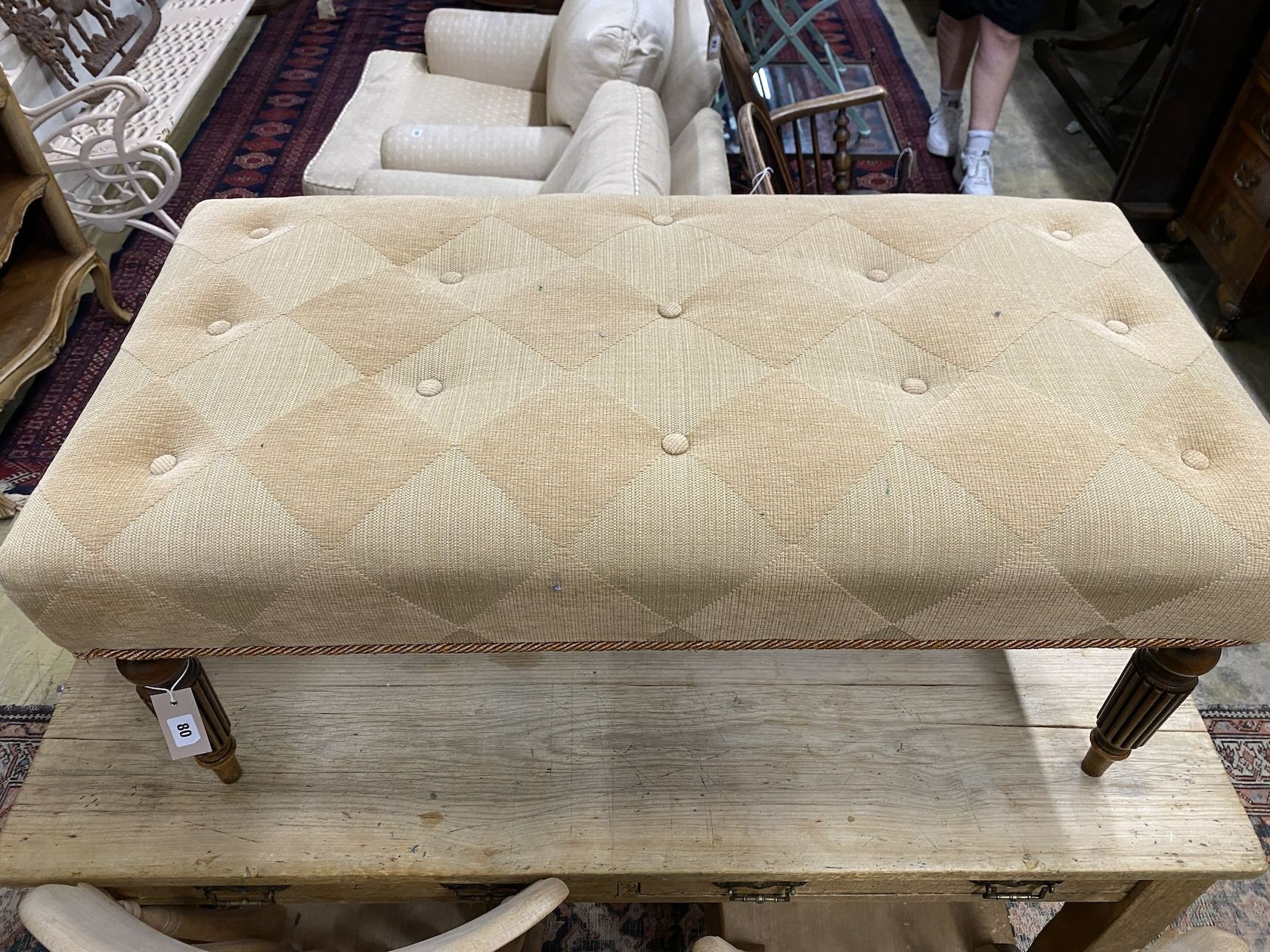 A Regency style rectangular mahogany dressing stool, length 102cm, depth 53cm, height 42cm